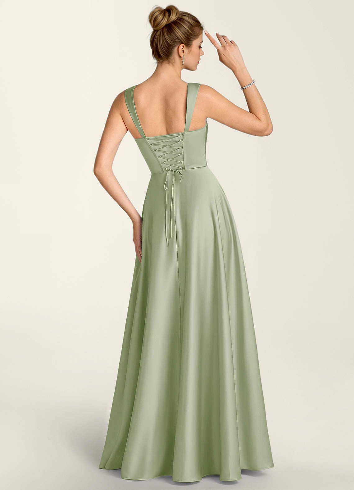 Margot A-Line Corset Satin Prom Dress in Light Green