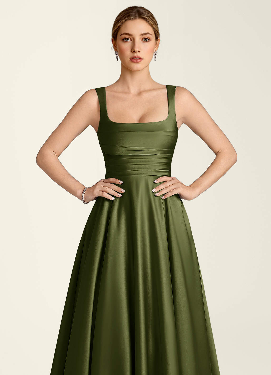 Margot A-Line Corset Satin Prom Dress in Olive