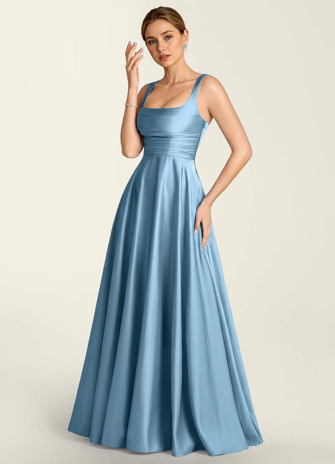 Margot A-Line Corset Satin Prom Dress in Steel Blue