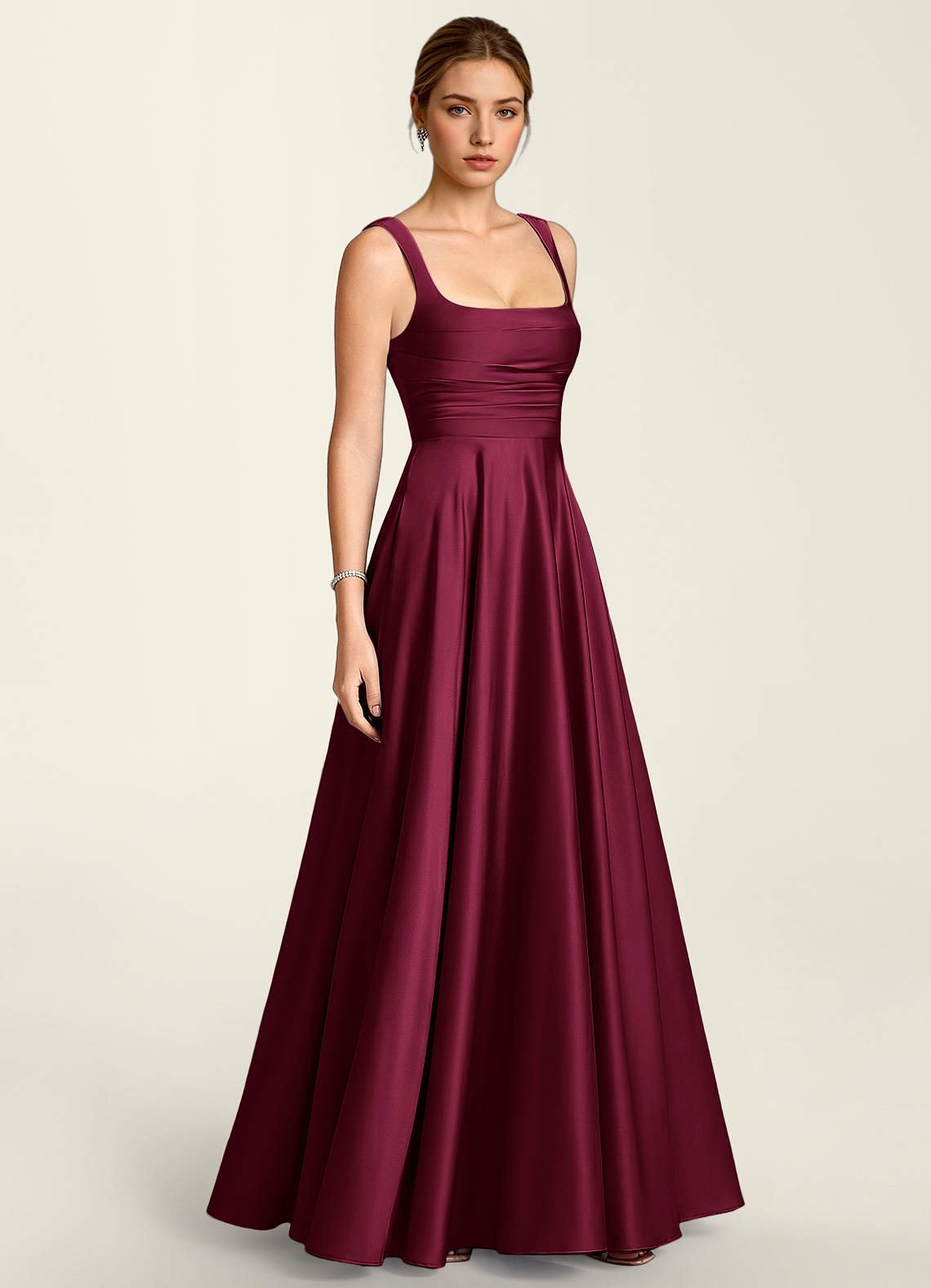 Margot A-Line Corset Satin Prom Dress in Burgundy