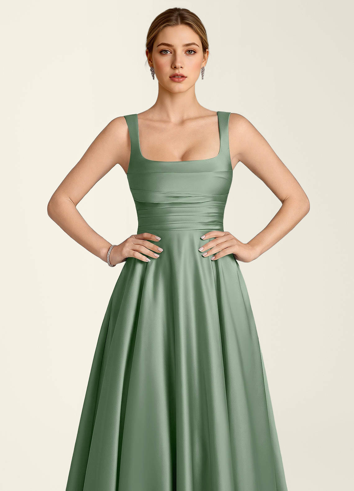 Margot A-Line Corset Satin Prom Dress in Aloe Green
