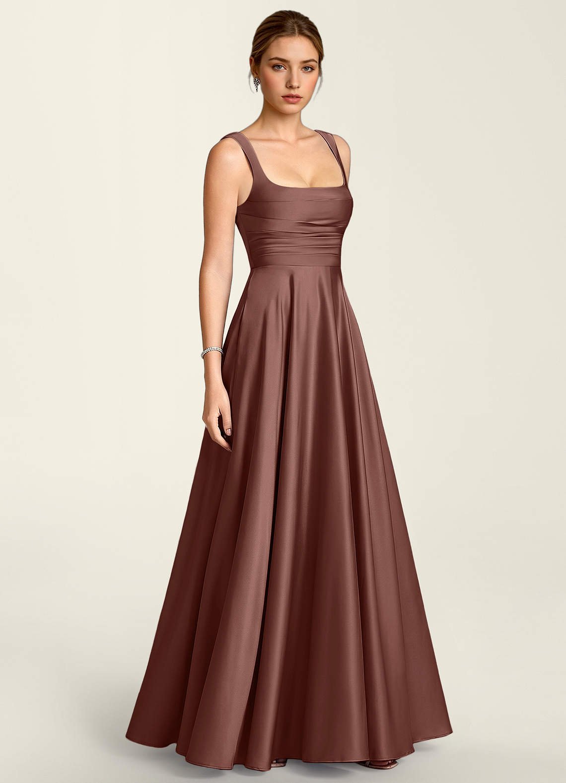 Margot A-Line Corset Satin Prom Dress in Mocha Coco