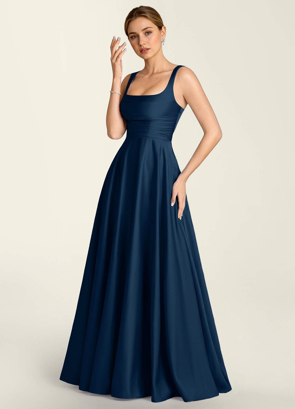 Margot A-Line Corset Satin Prom Dress in Navy