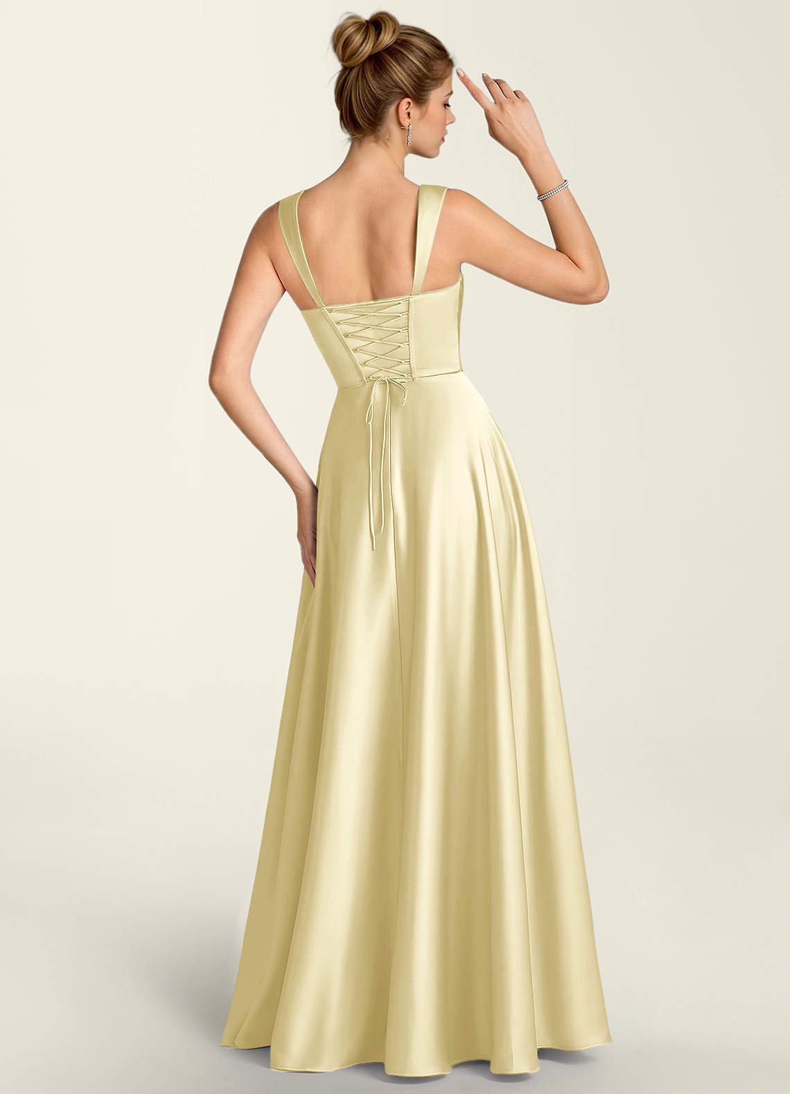 Margot A-Line Corset Satin Prom Dress in Butter Yellow