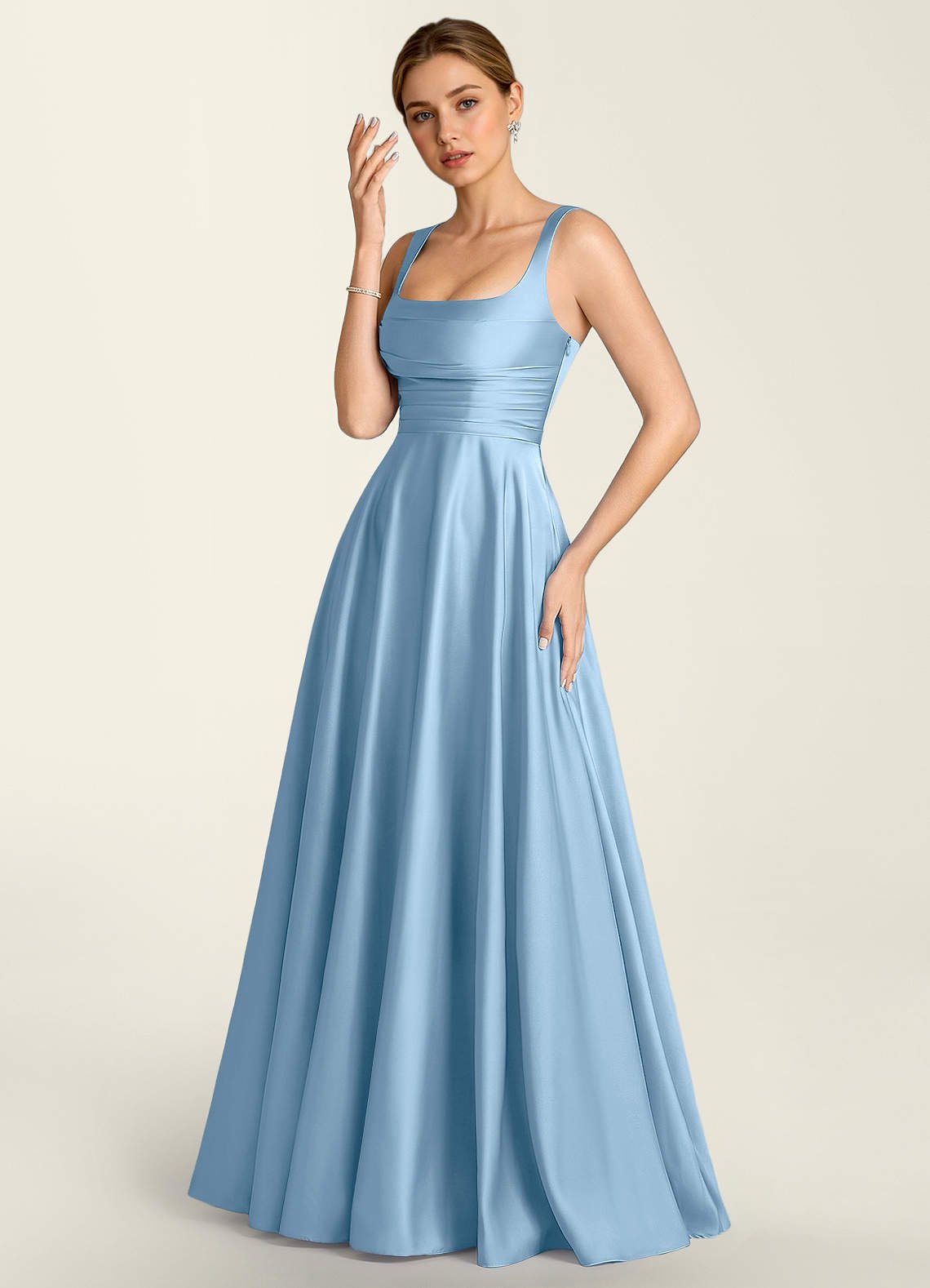 Margot A-Line Corset Satin Prom Dress in Haze blue