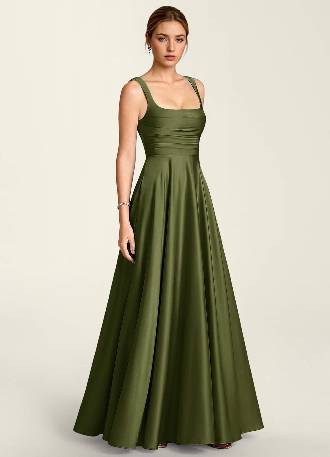Margot A-Line Corset Satin Prom Dress in Olive