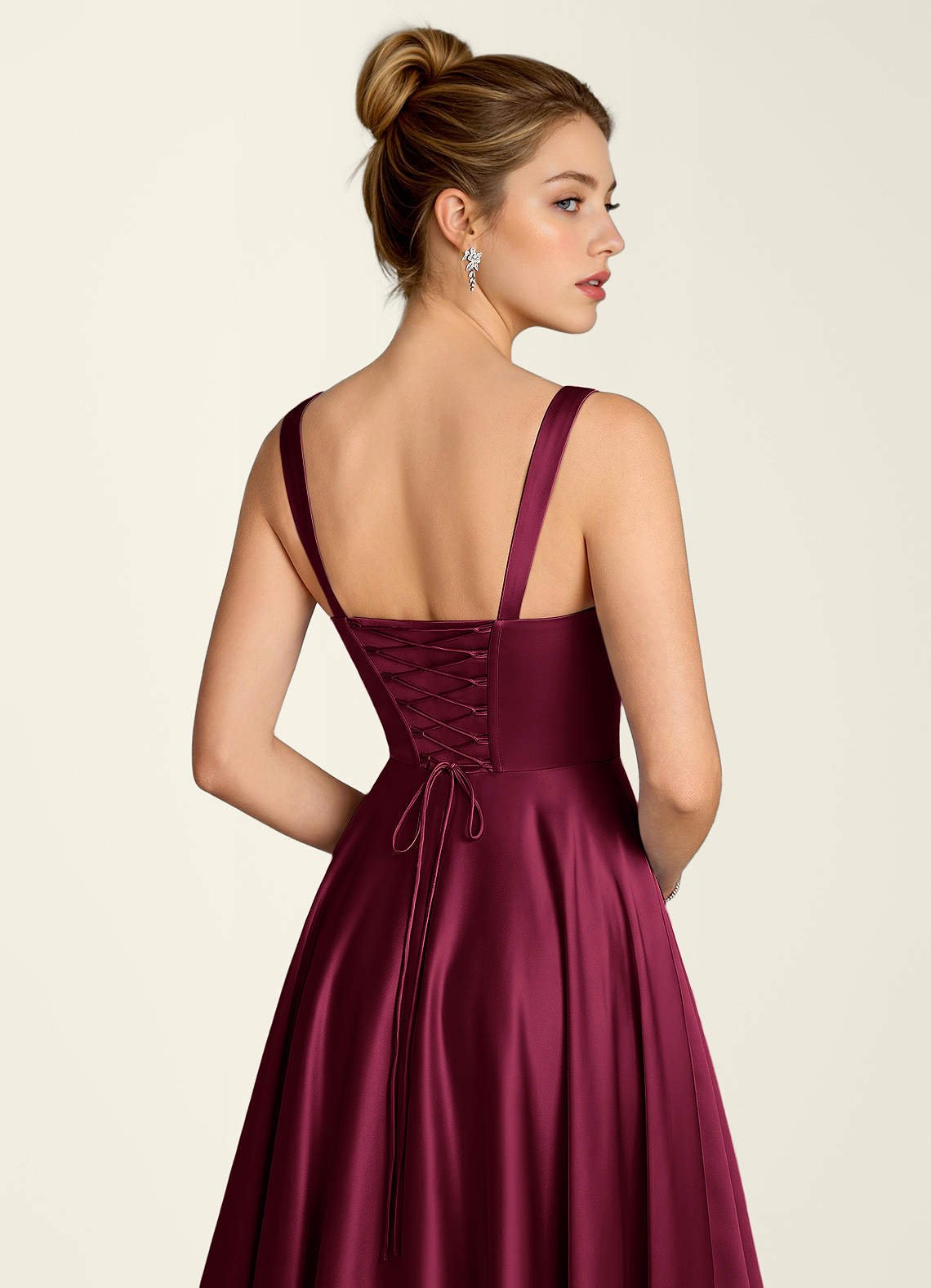 Margot A-Line Corset Satin Prom Dress in Burgundy