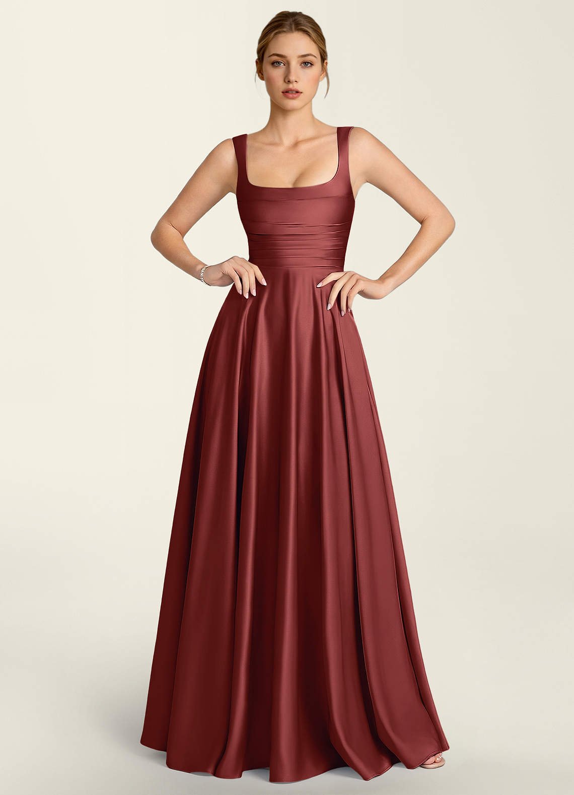 Margot A-Line Corset Satin Prom Dress in Burgundy