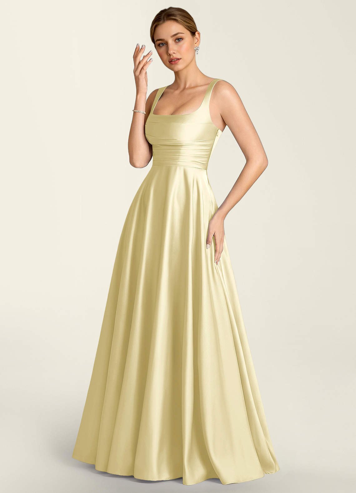 Margot A-Line Corset Satin Prom Dress in Butter Yellow