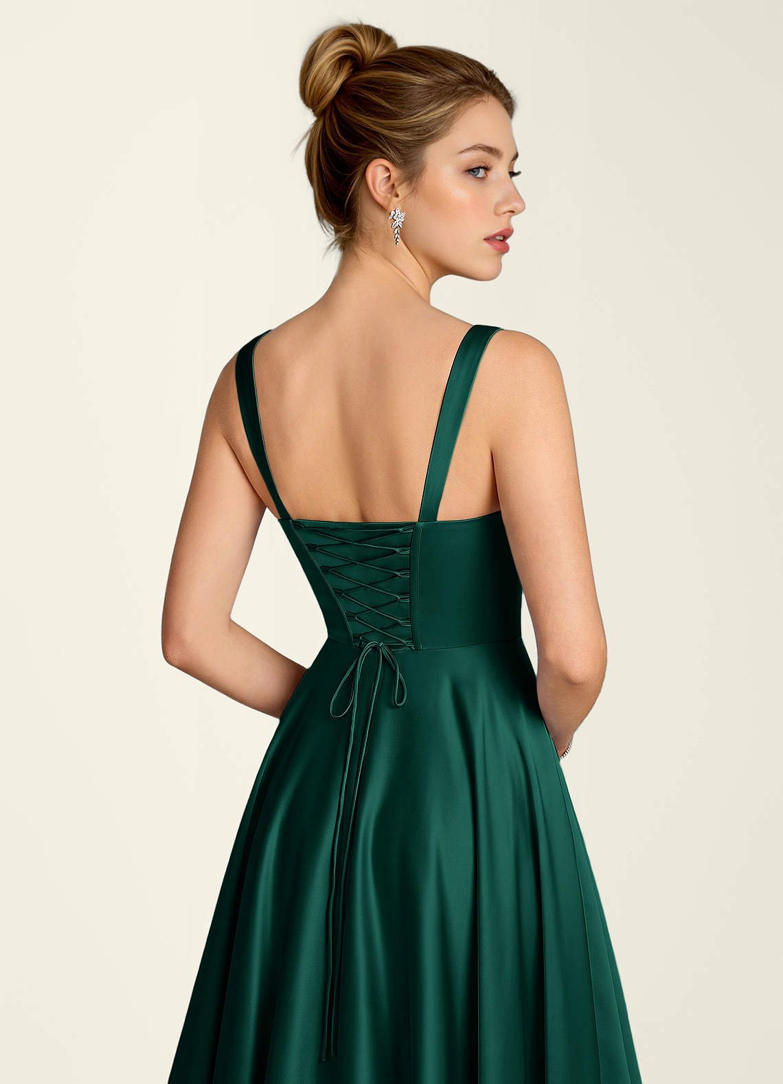 Margot A-Line Corset Satin Prom Dress in Hunter Green