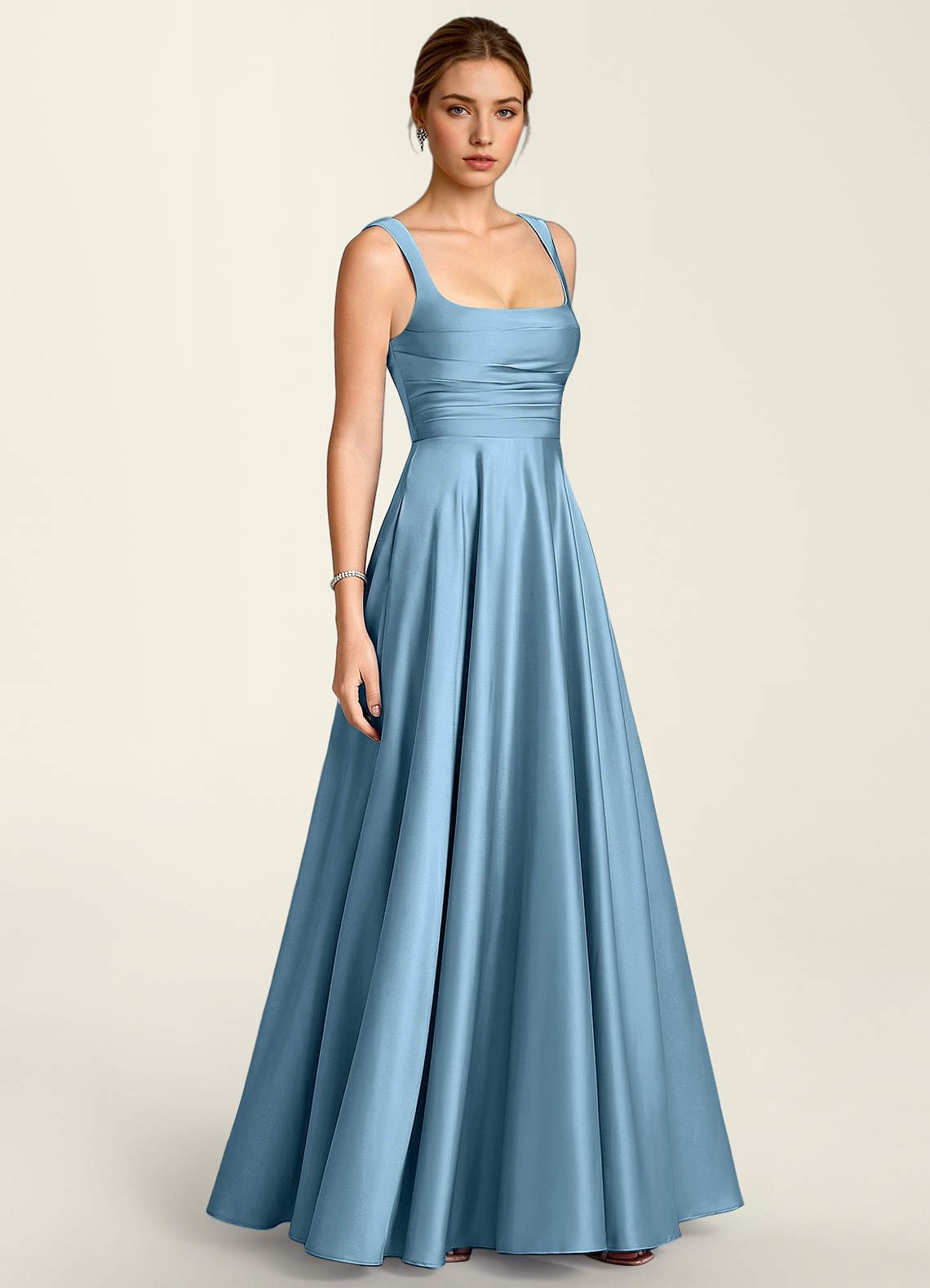 Margot A-Line Corset Satin Prom Dress in Steel Blue