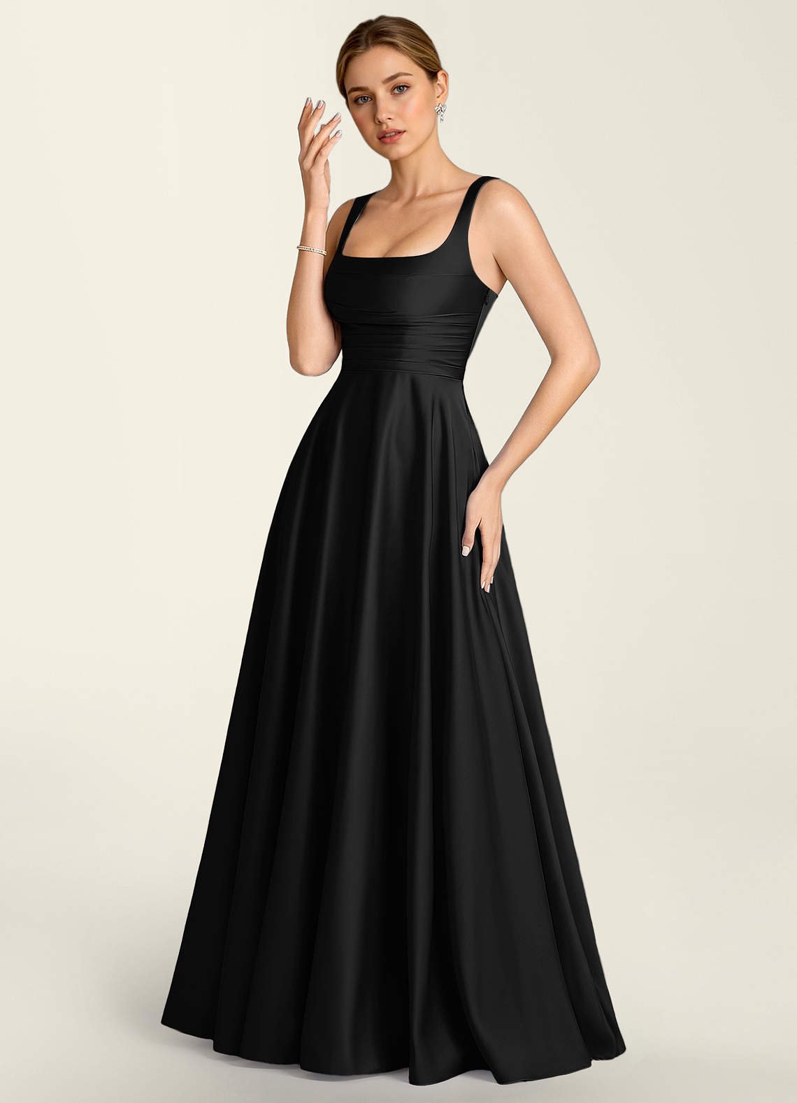 Margot A-Line Corset Satin Prom Dress in black