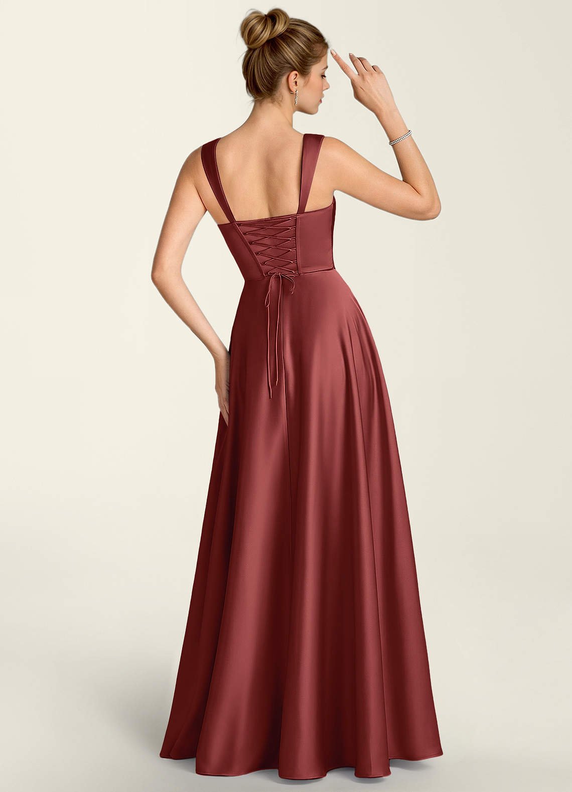 Margot A-Line Corset Satin Prom Dress in Burnt Umber