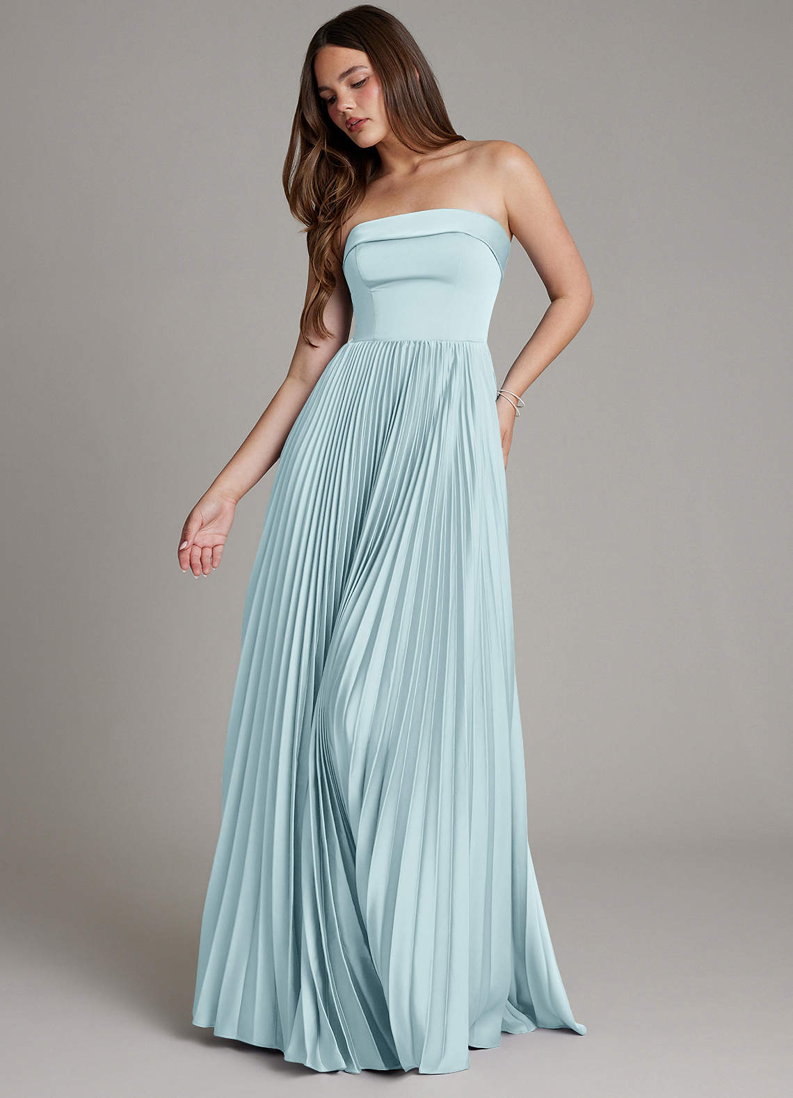Mariana A-Line Straight-Neck Stretch Satin Bridesmaid Dress in Cloud Blue