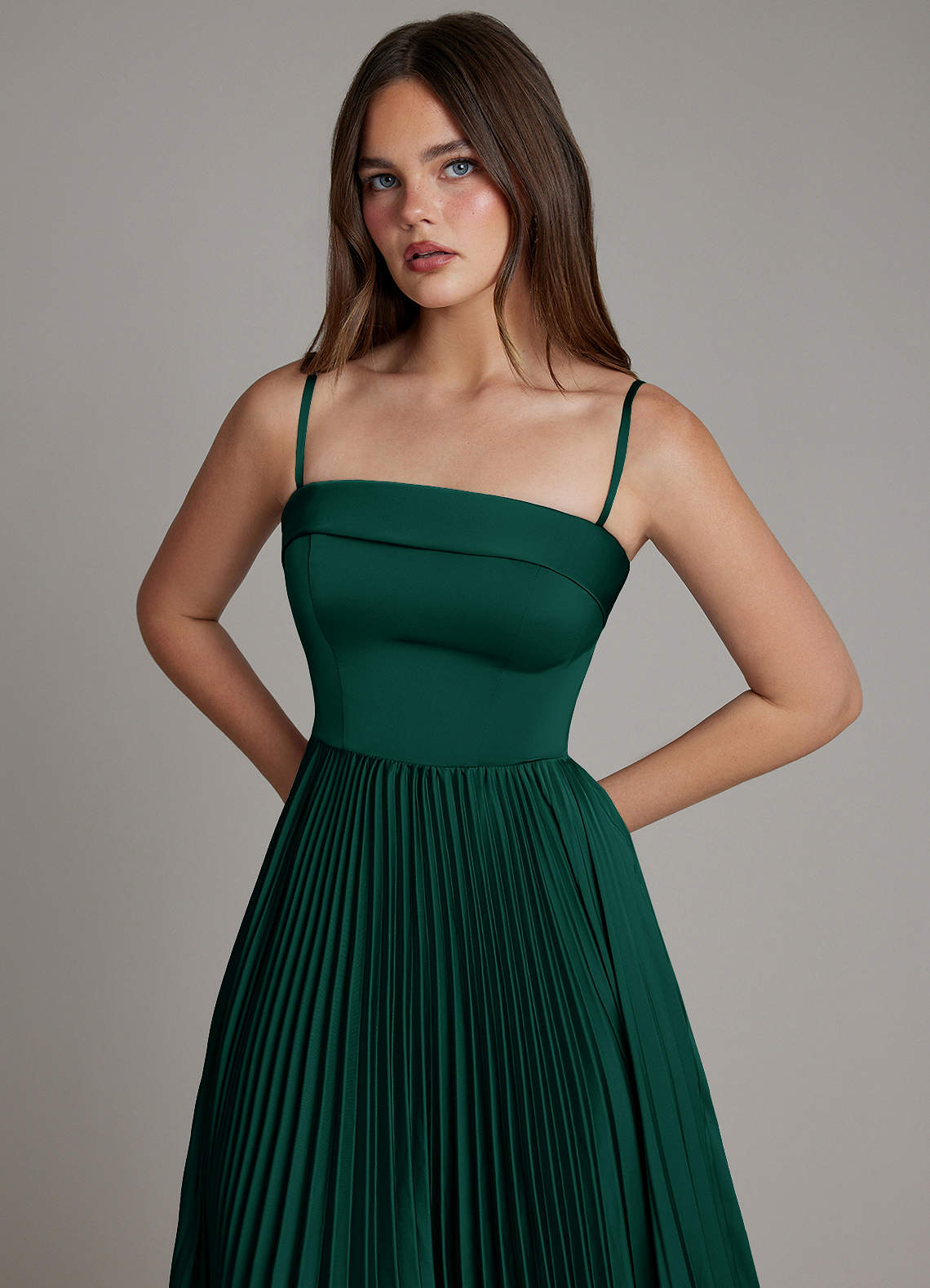 Mariana A-Line Straight-Neck Stretch Satin Bridesmaid Dress in Emerald