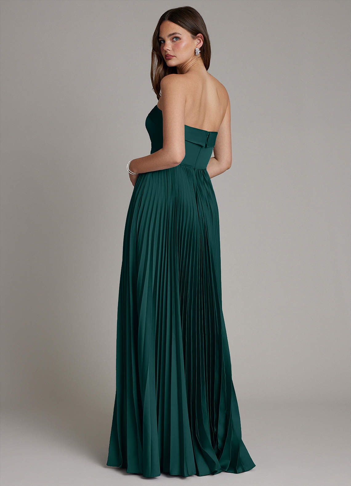 Mariana A-Line Straight-Neck Stretch Satin Bridesmaid Dress in Pine