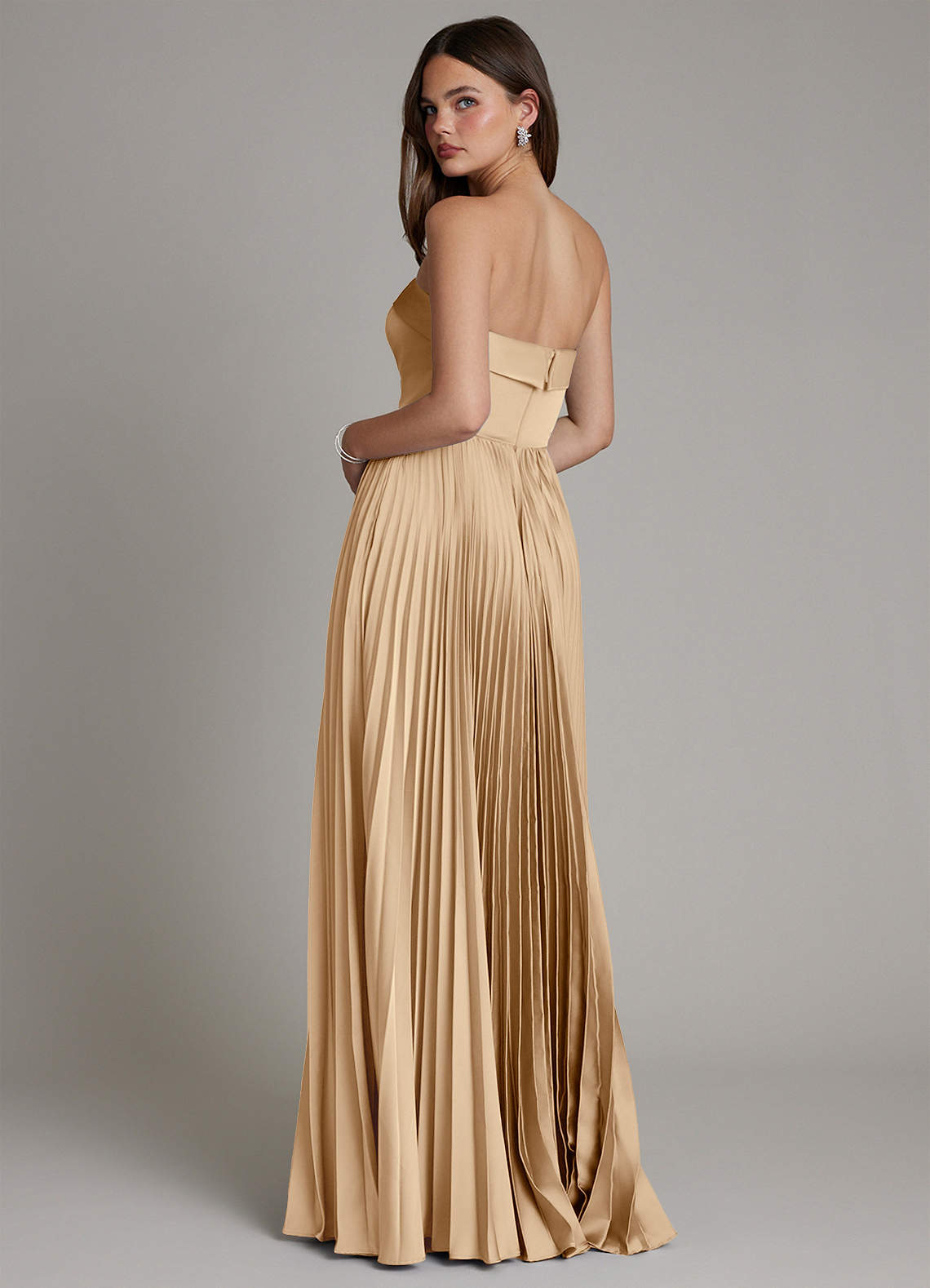 Mariana A-Line Straight-Neck Stretch Satin Bridesmaid Dress in Champagne