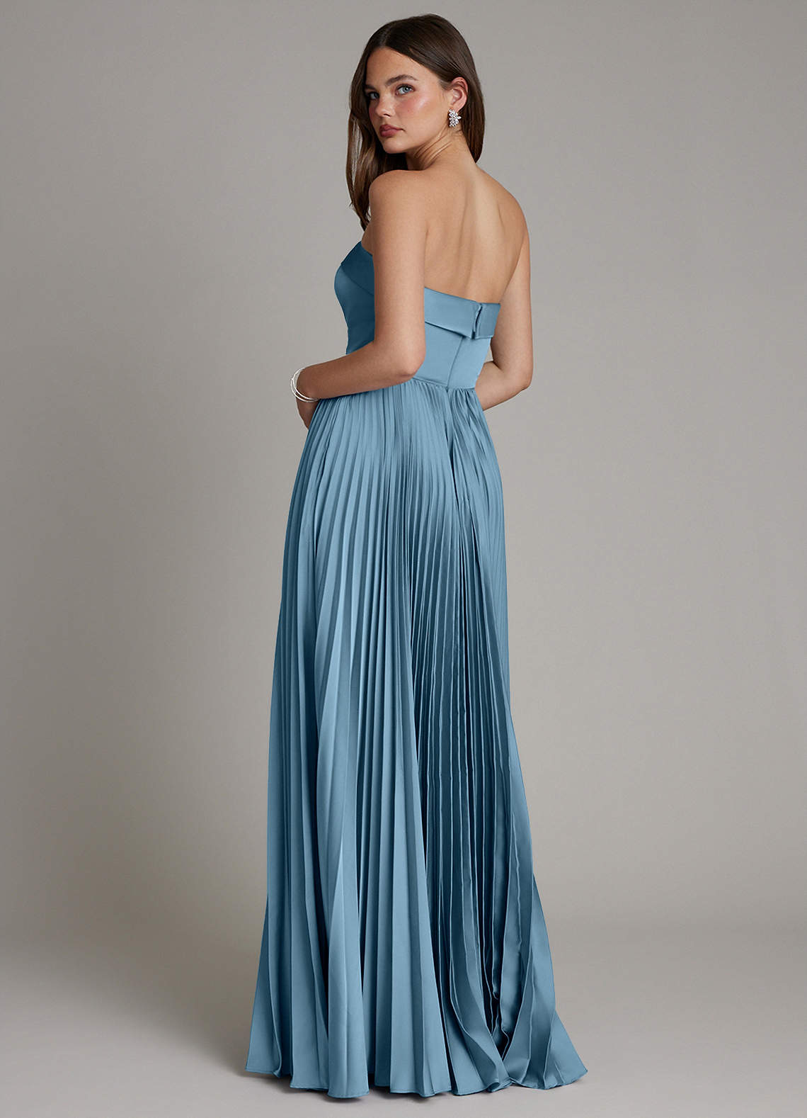 Mariana A-Line Straight-Neck Stretch Satin Bridesmaid Dress in Steel Blue
