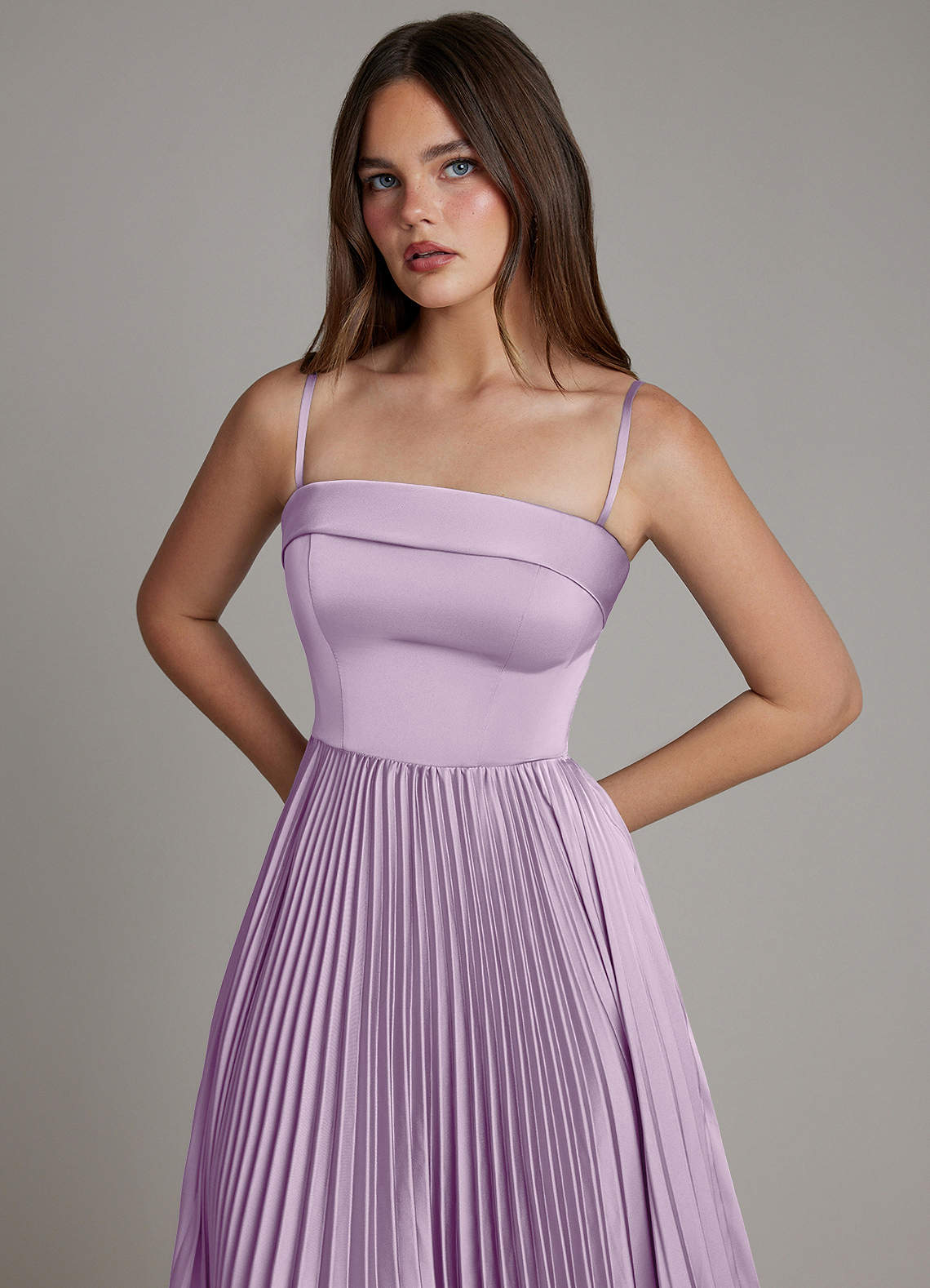 Mariana A-Line Straight-Neck Stretch Satin Bridesmaid Dress in Frosted Lilac