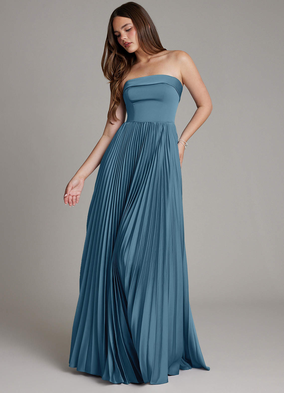 Mariana A-Line Straight-Neck Stretch Satin Bridesmaid Dress in Bermuda