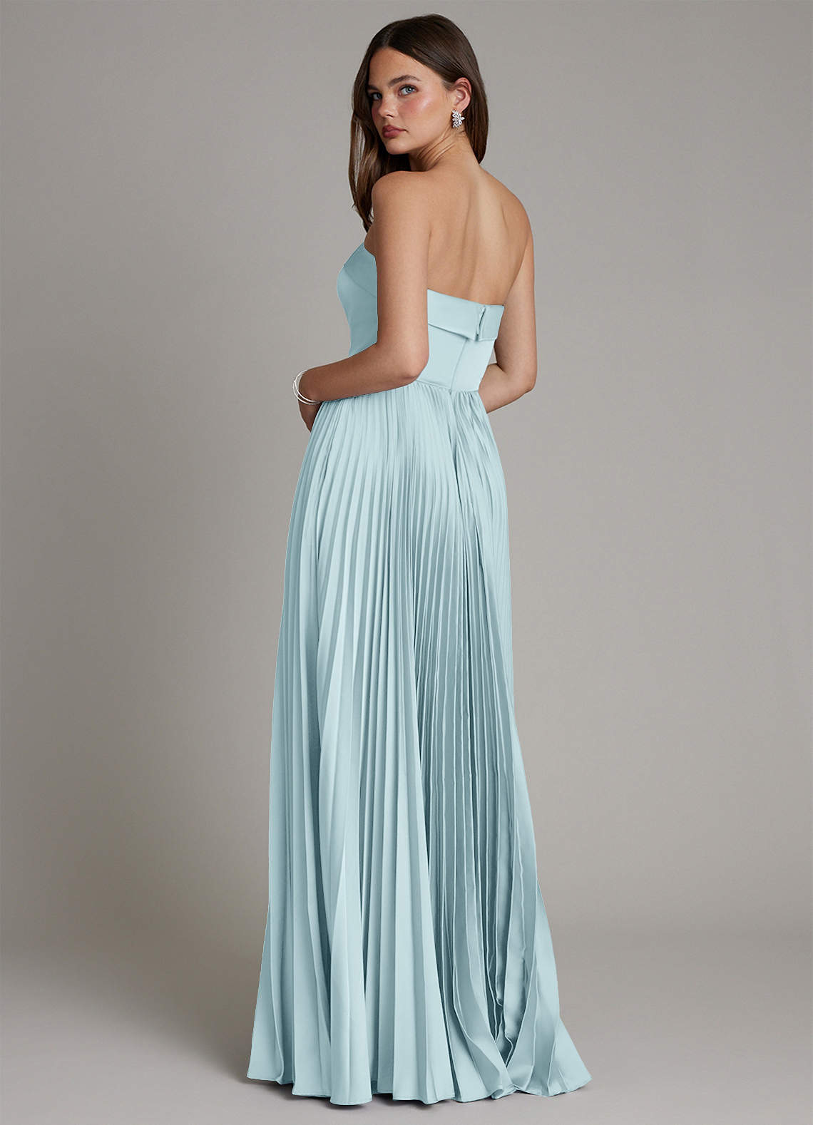 Mariana A-Line Straight-Neck Stretch Satin Bridesmaid Dress in Cloud Blue