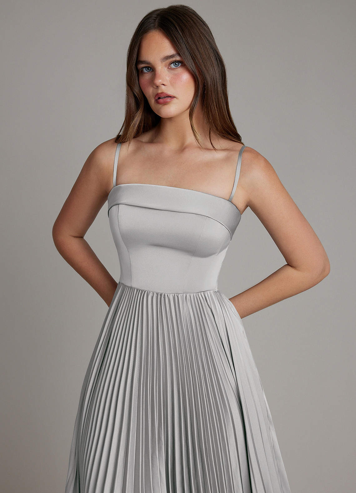 Mariana A-Line Straight-Neck Stretch Satin Bridesmaid Dress in Silver