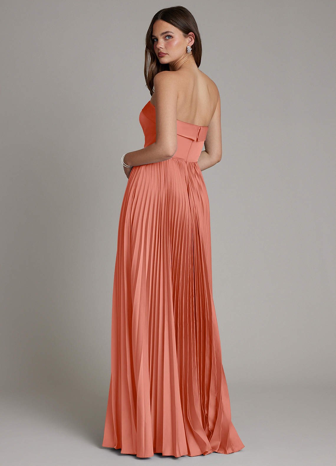 Mariana A-Line Straight-Neck Stretch Satin Bridesmaid Dress in Salmon Pink
