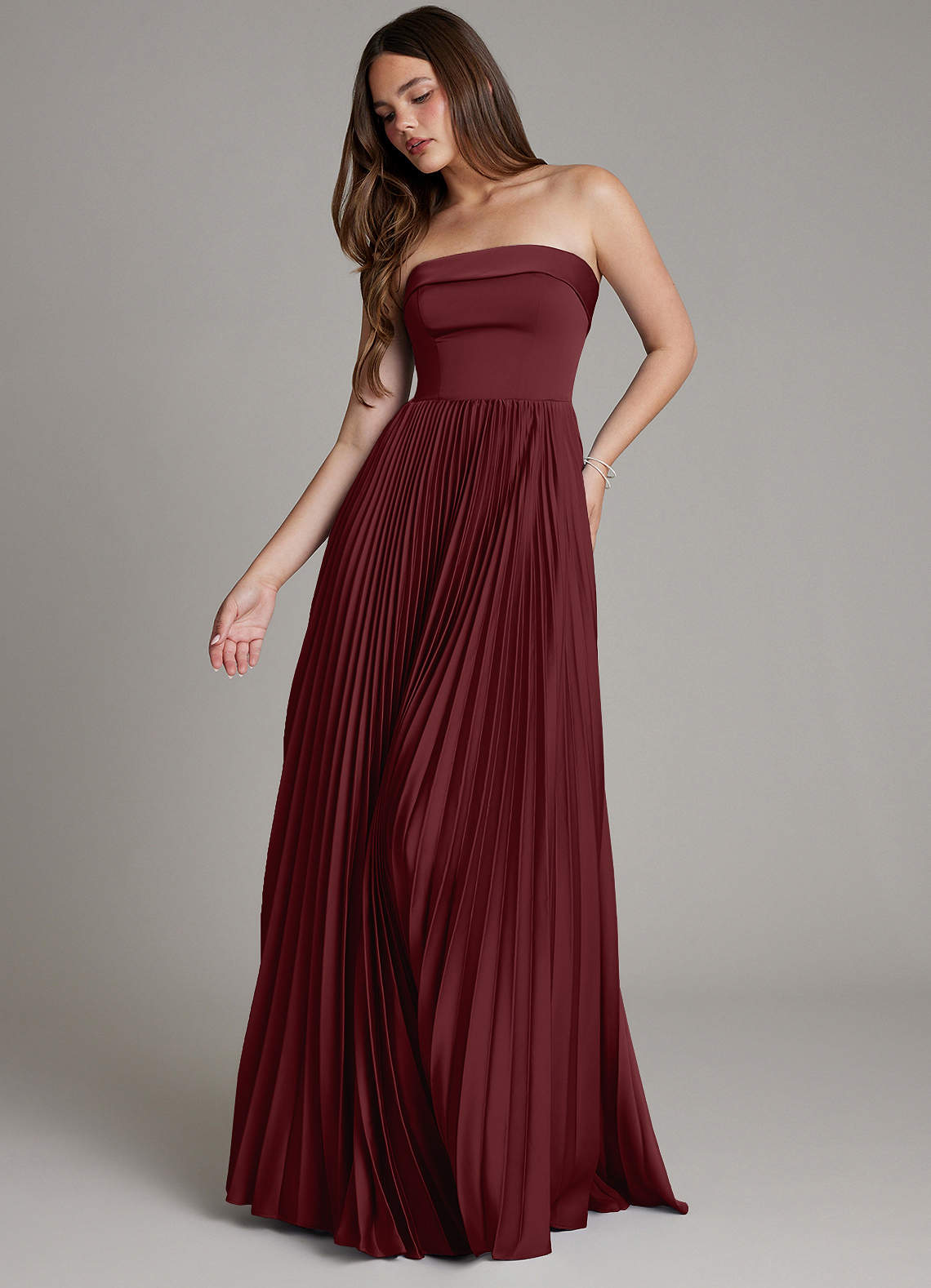 Mariana A-Line Straight-Neck Stretch Satin Bridesmaid Dress in Cabernet