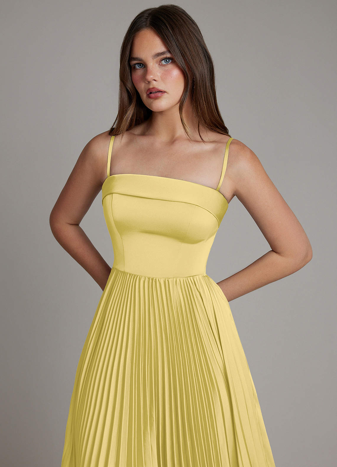 Mariana A-Line Straight-Neck Stretch Satin Bridesmaid Dress in Canary