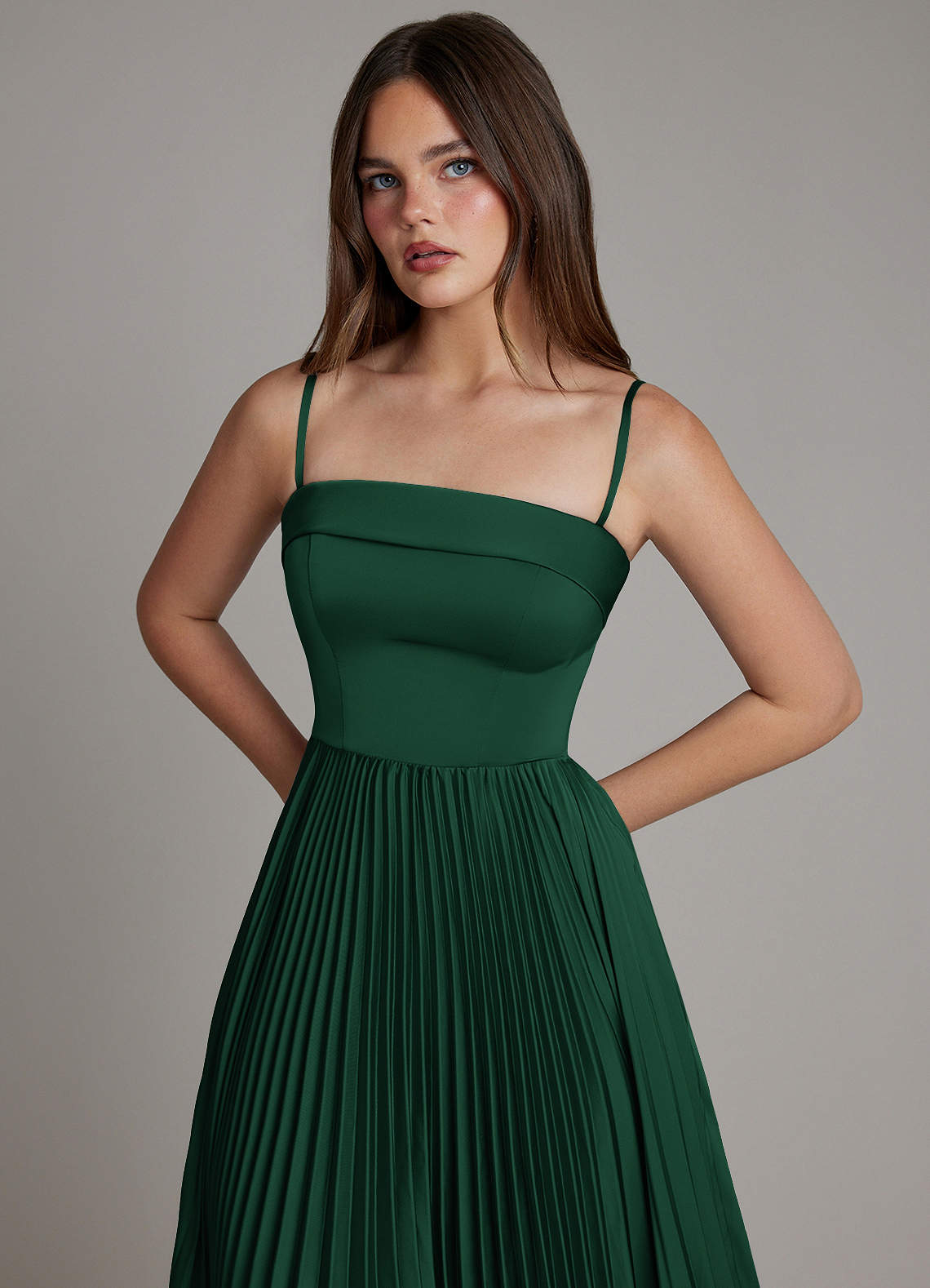 Mariana A-Line Straight-Neck Stretch Satin Bridesmaid Dress in Dark Green