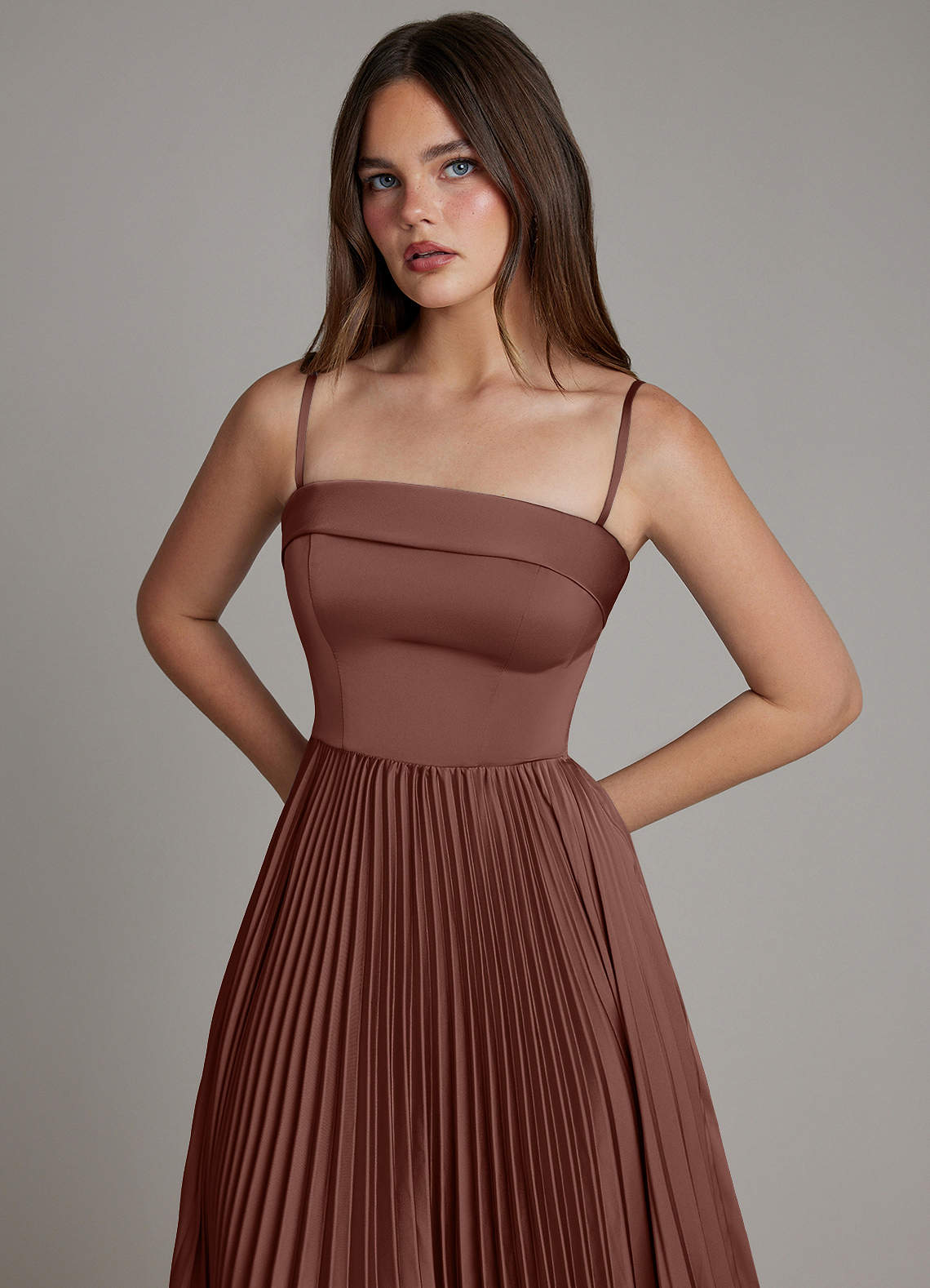 Mariana A-Line Straight-Neck Stretch Satin Bridesmaid Dress in Espresso