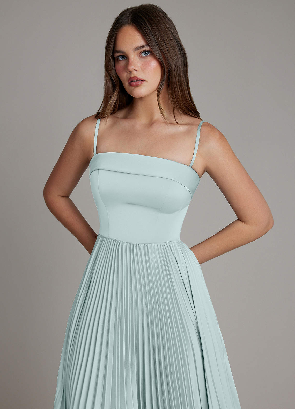 Mariana A-Line Straight-Neck Stretch Satin Bridesmaid Dress in Sea Glass