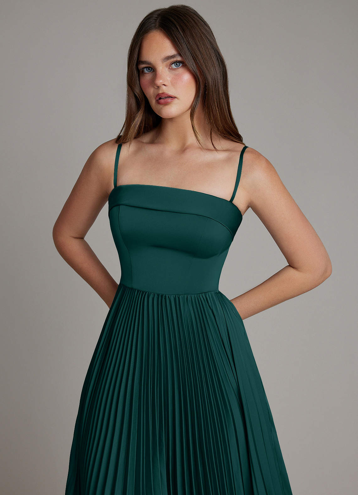 Mariana A-Line Straight-Neck Stretch Satin Bridesmaid Dress in Pine