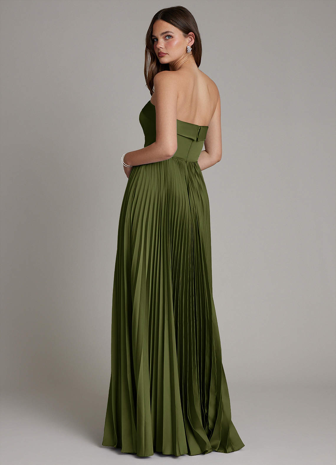 Mariana A-Line Straight-Neck Stretch Satin Bridesmaid Dress in Olive