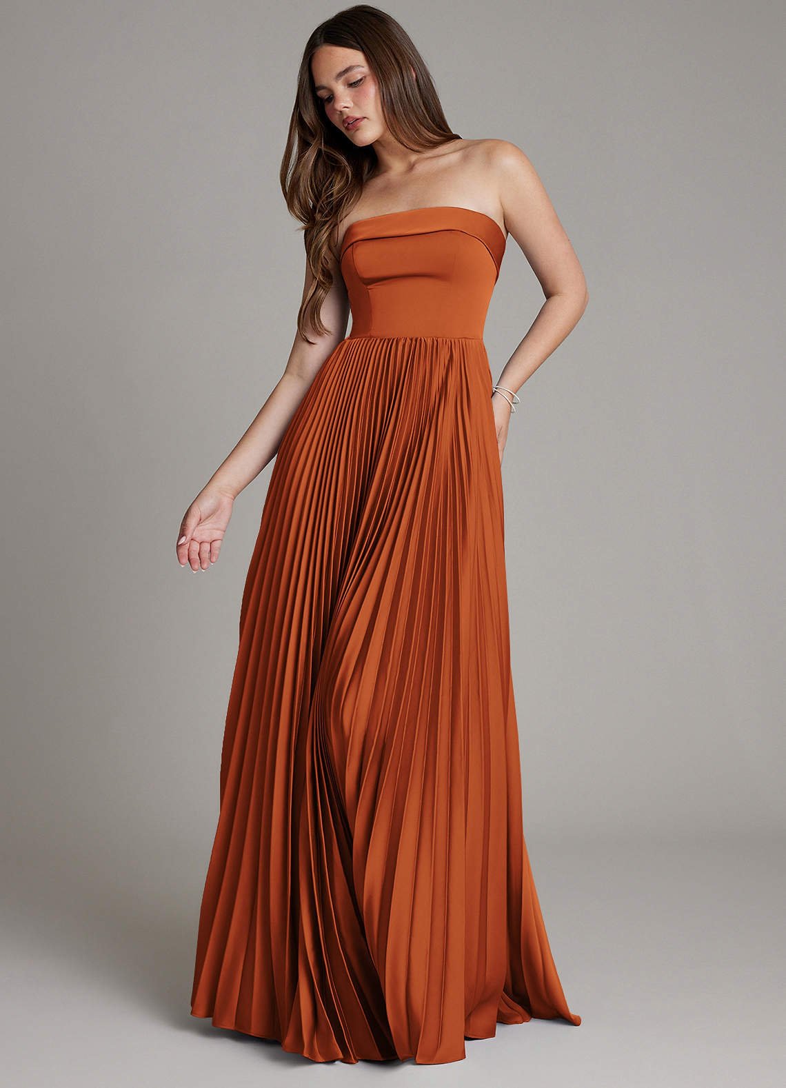 Mariana A-Line Straight-Neck Stretch Satin Bridesmaid Dress in Cinnamon