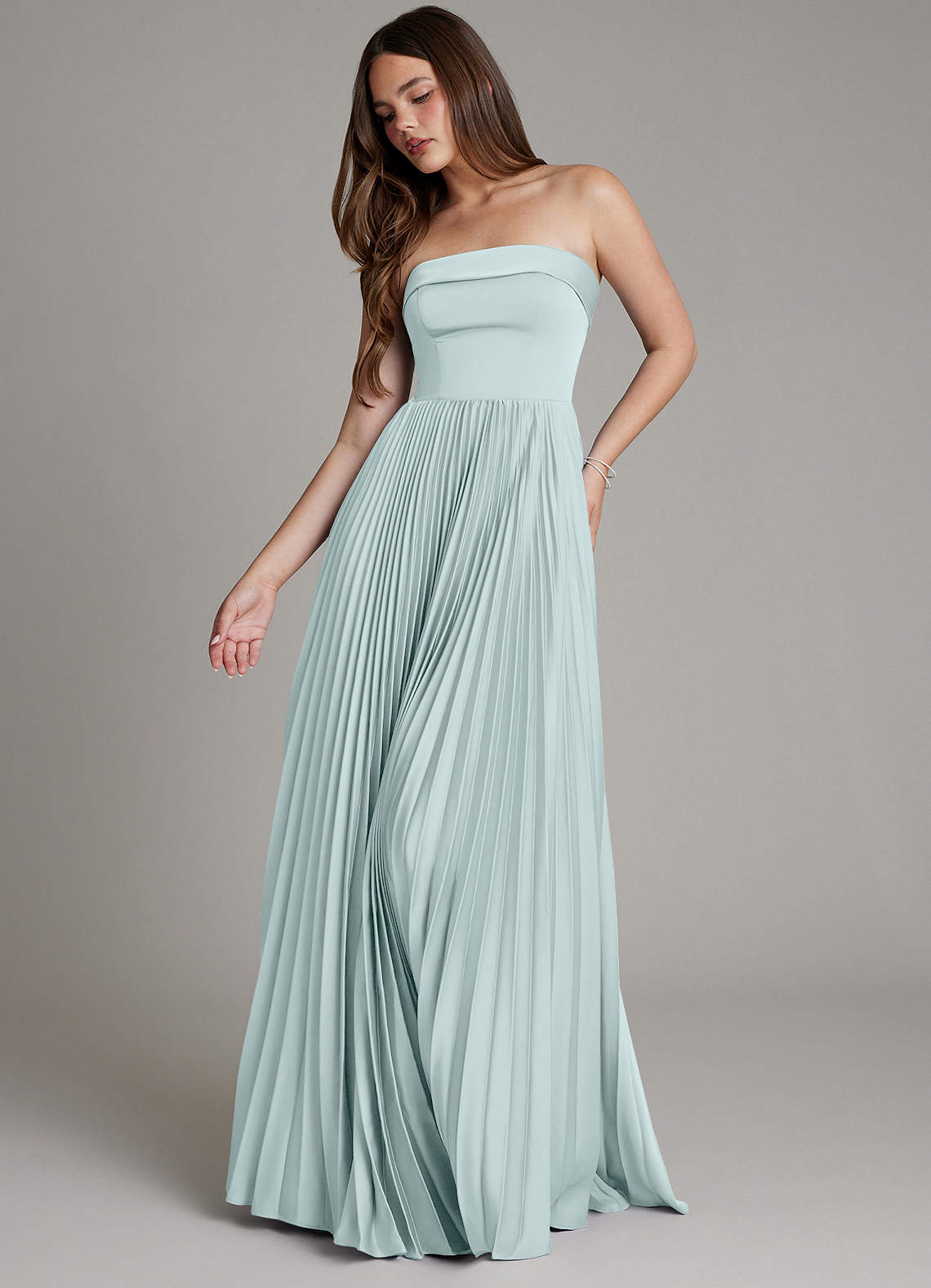 Mariana A-Line Straight-Neck Stretch Satin Bridesmaid Dress in Sea Glass