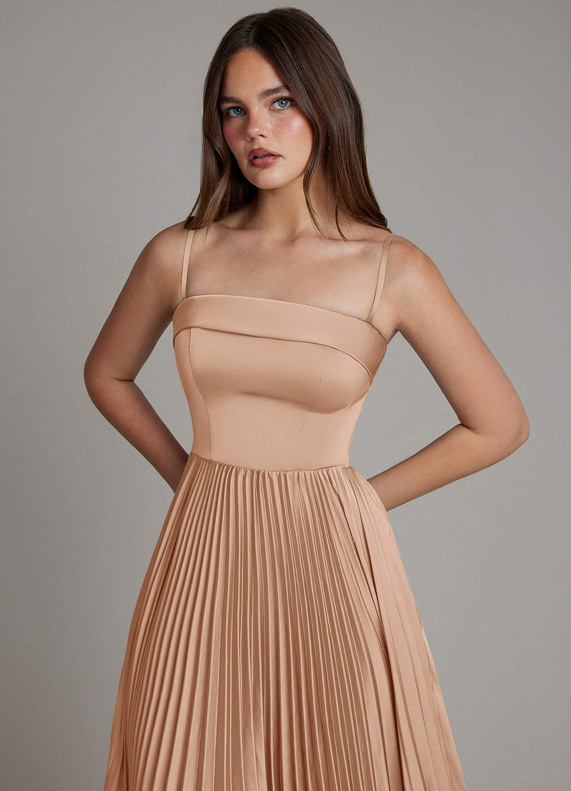 Mariana A-Line Straight-Neck Stretch Satin Bridesmaid Dress in English Rose
