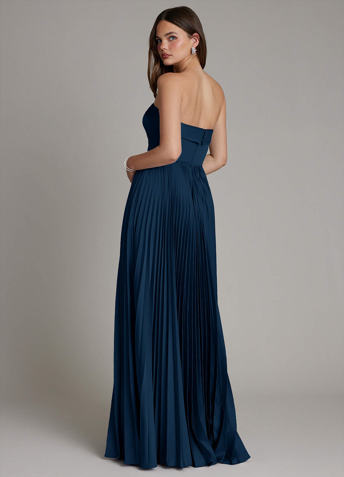 Mariana A-Line Straight-Neck Stretch Satin Bridesmaid Dress in Dark Navy