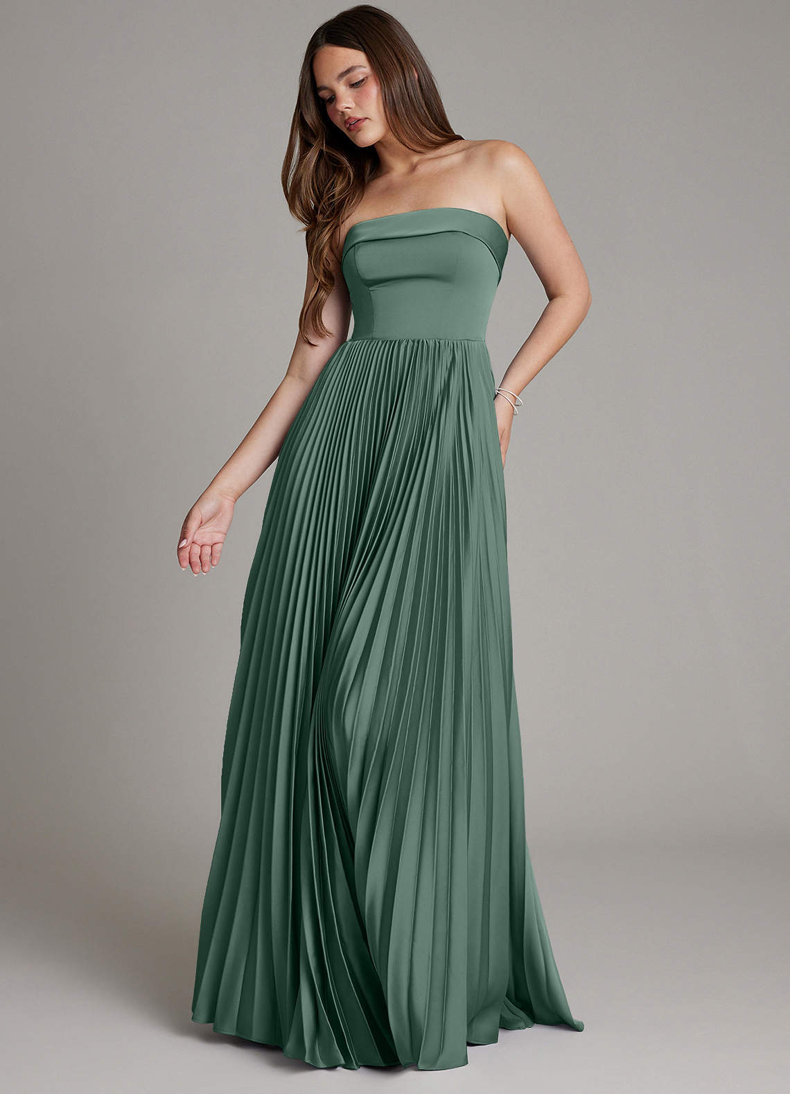Mariana A-Line Straight-Neck Stretch Satin Bridesmaid Dress in Eucalyptus