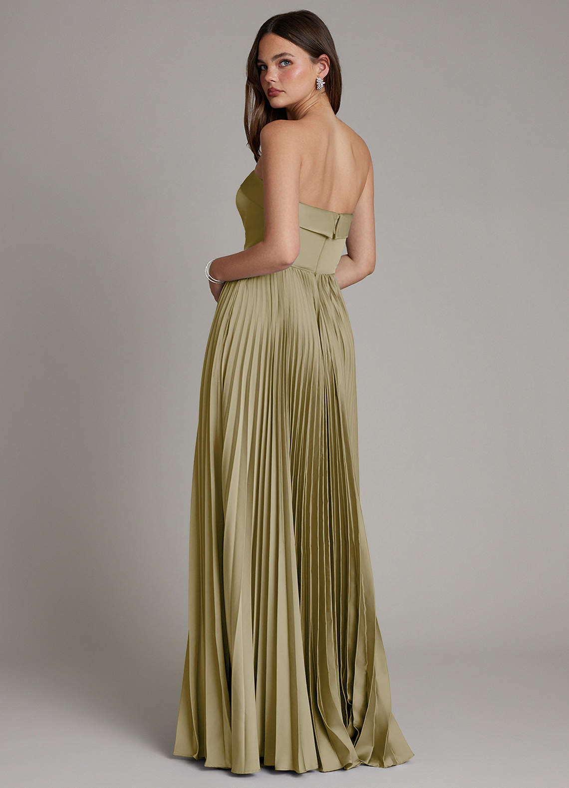 Mariana A-Line Straight-Neck Stretch Satin Bridesmaid Dress in Moss Green