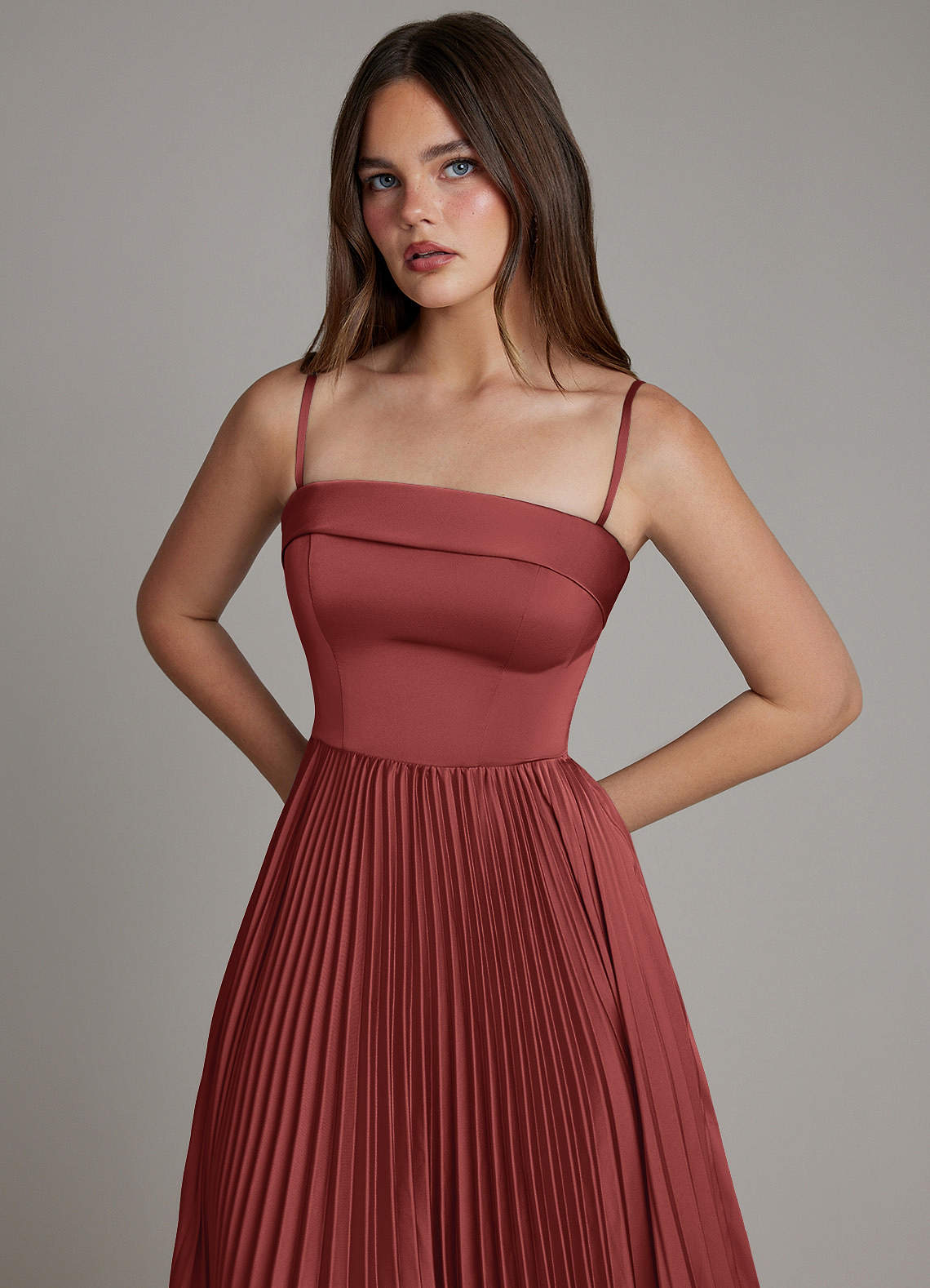 Mariana A-Line Straight-Neck Stretch Satin Bridesmaid Dress in Terracotta