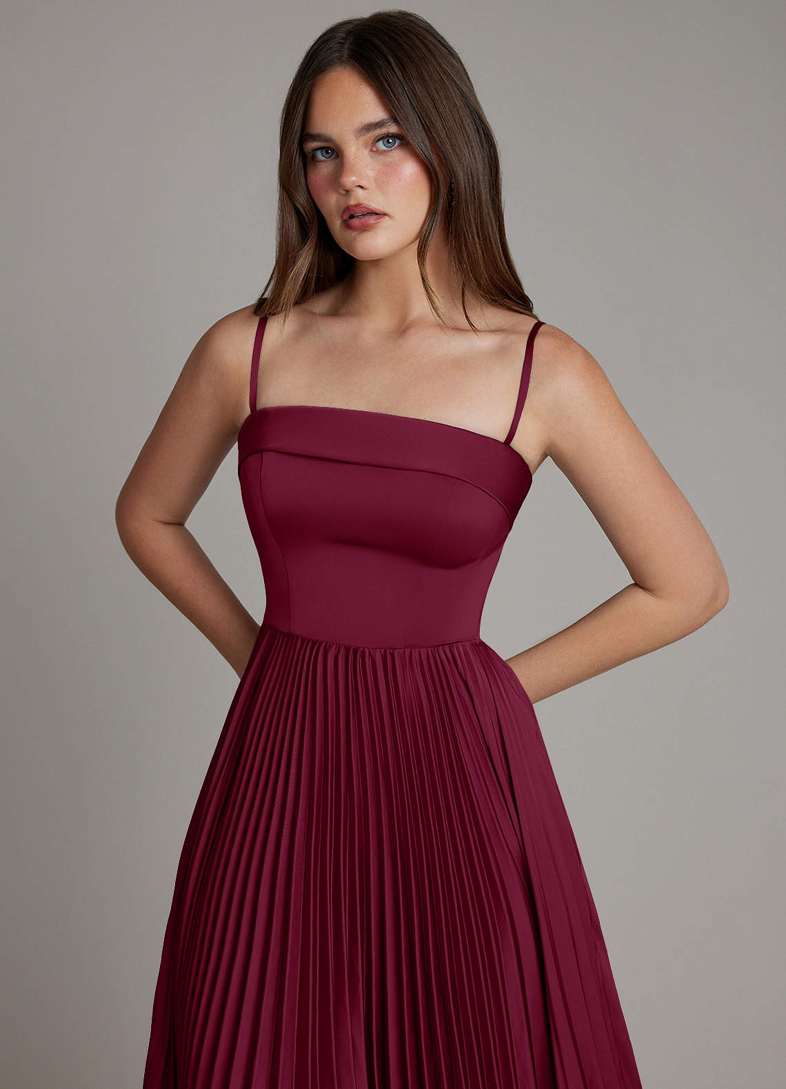 Mariana A-Line Straight-Neck Stretch Satin Bridesmaid Dress in Mulberry