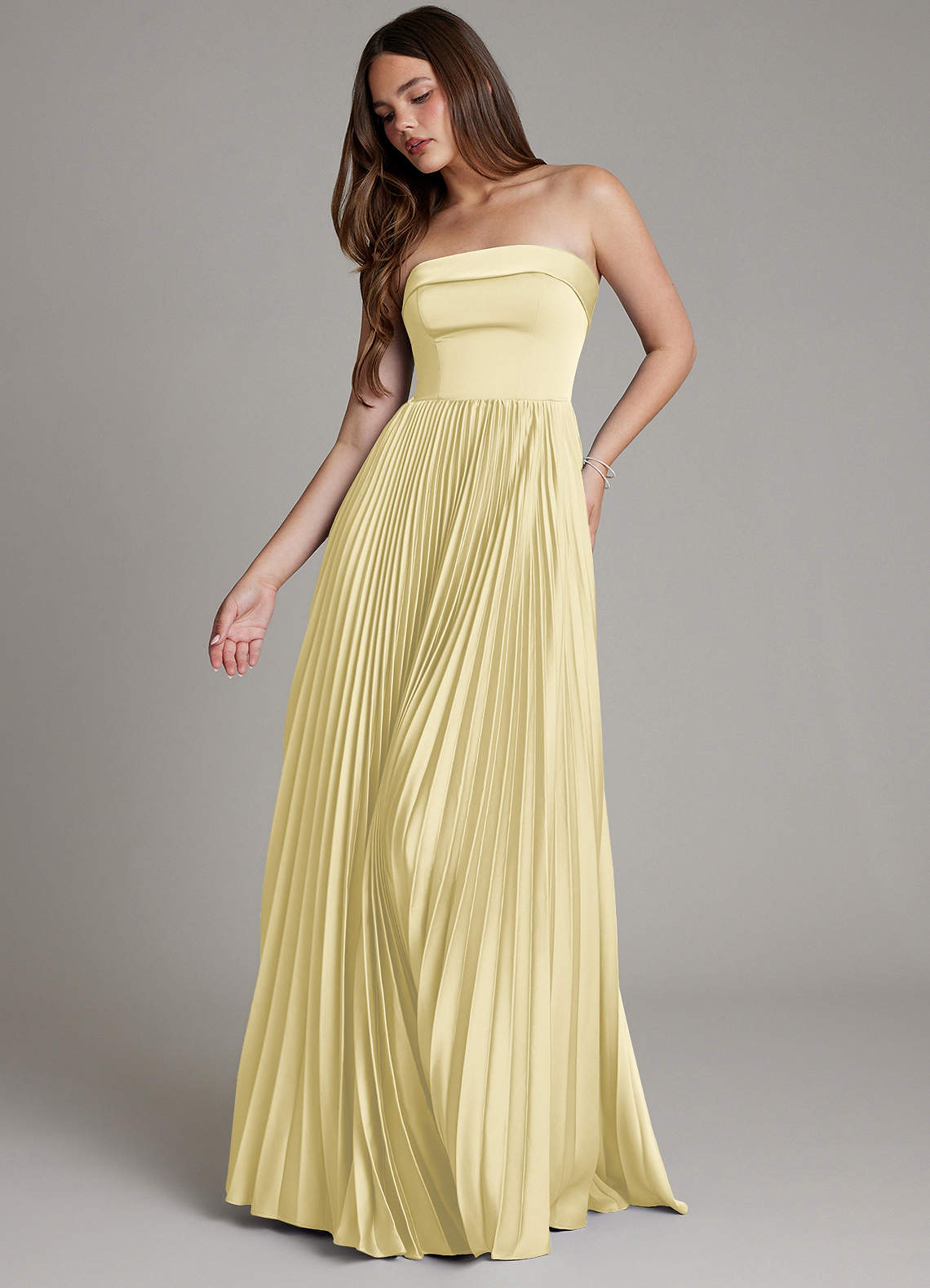 Mariana A-Line Straight-Neck Stretch Satin Bridesmaid Dress in Lemon Sorbet