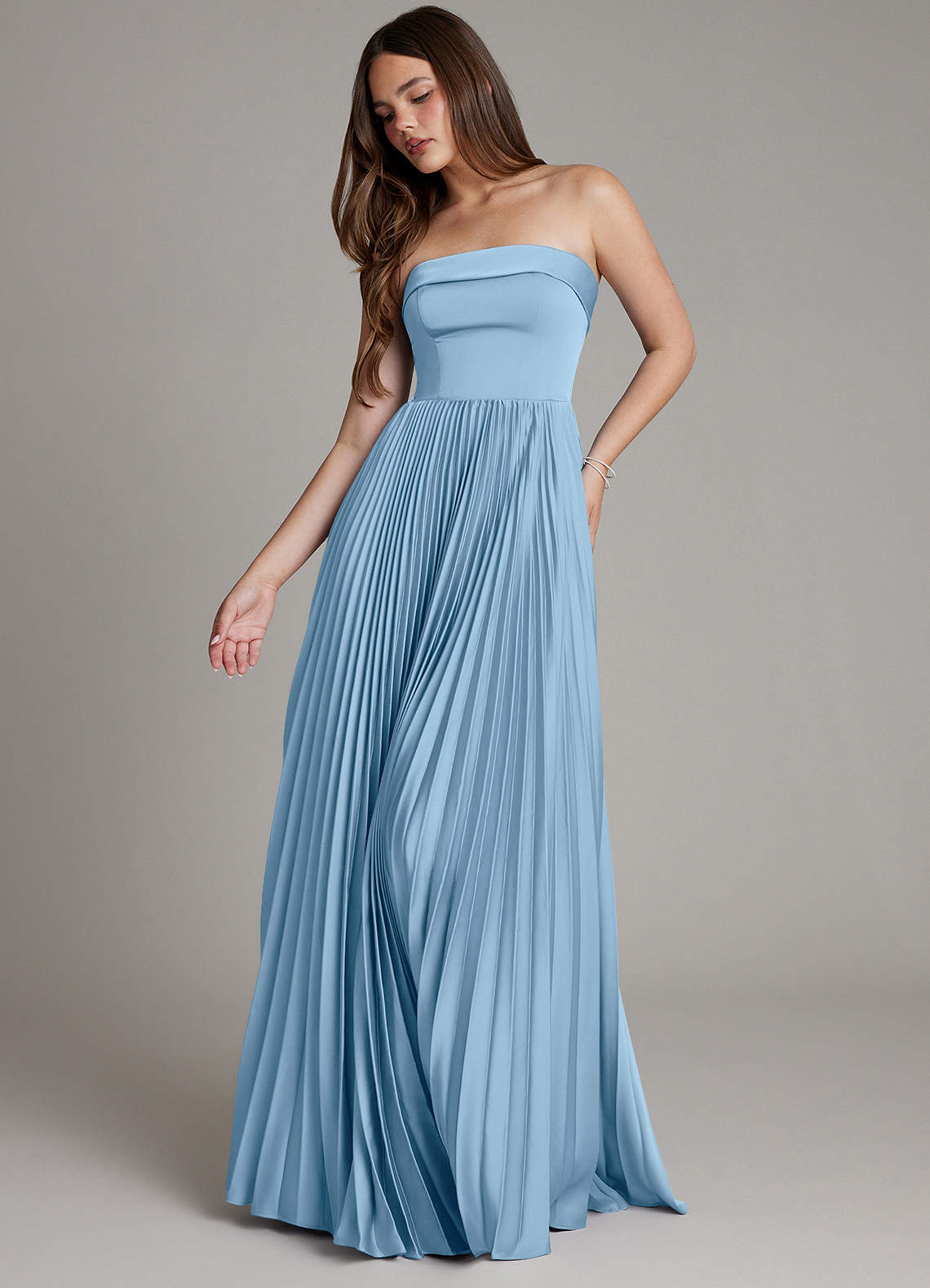 Mariana A-Line Straight-Neck Stretch Satin Bridesmaid Dress in Powder Blue
