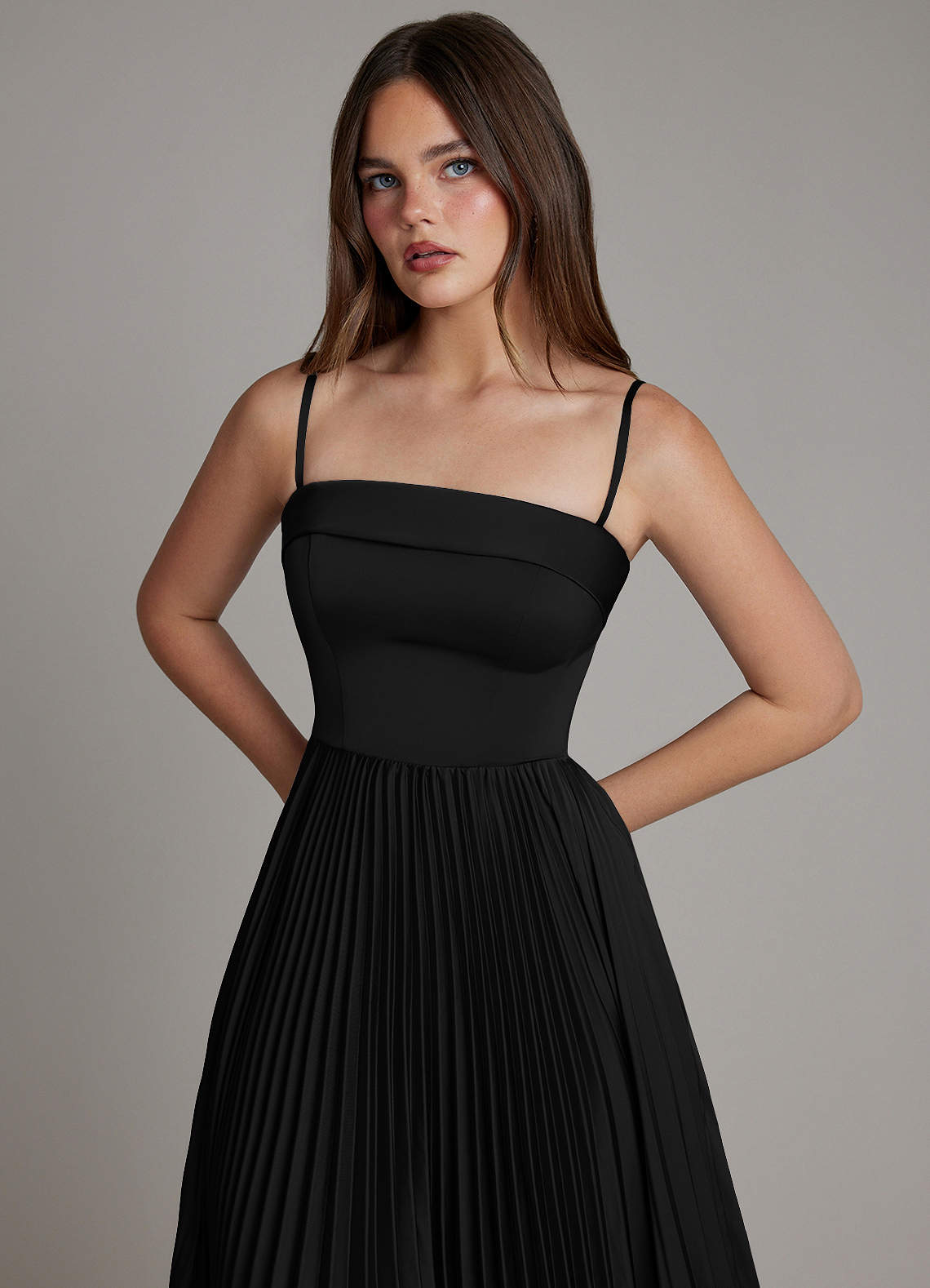Mariana A-Line Straight-Neck Stretch Satin Bridesmaid Dress in black