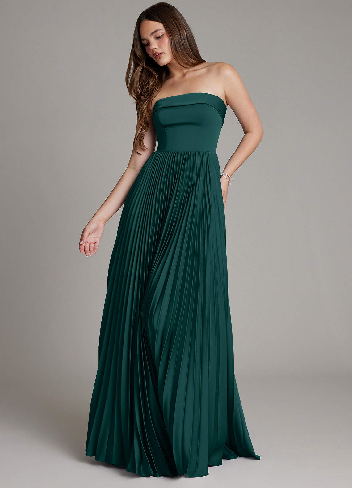 Mariana A-Line Straight-Neck Stretch Satin Bridesmaid Dress in Pine