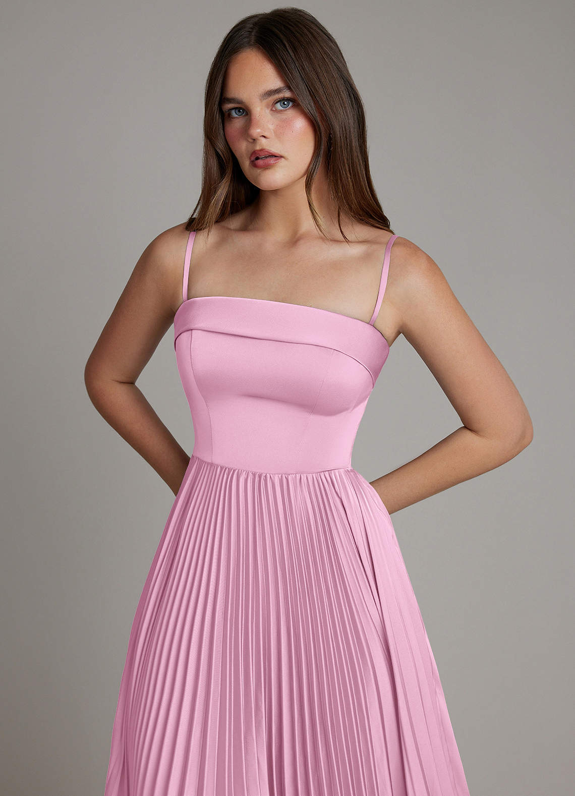 Mariana A-Line Straight-Neck Stretch Satin Bridesmaid Dress in candy pink