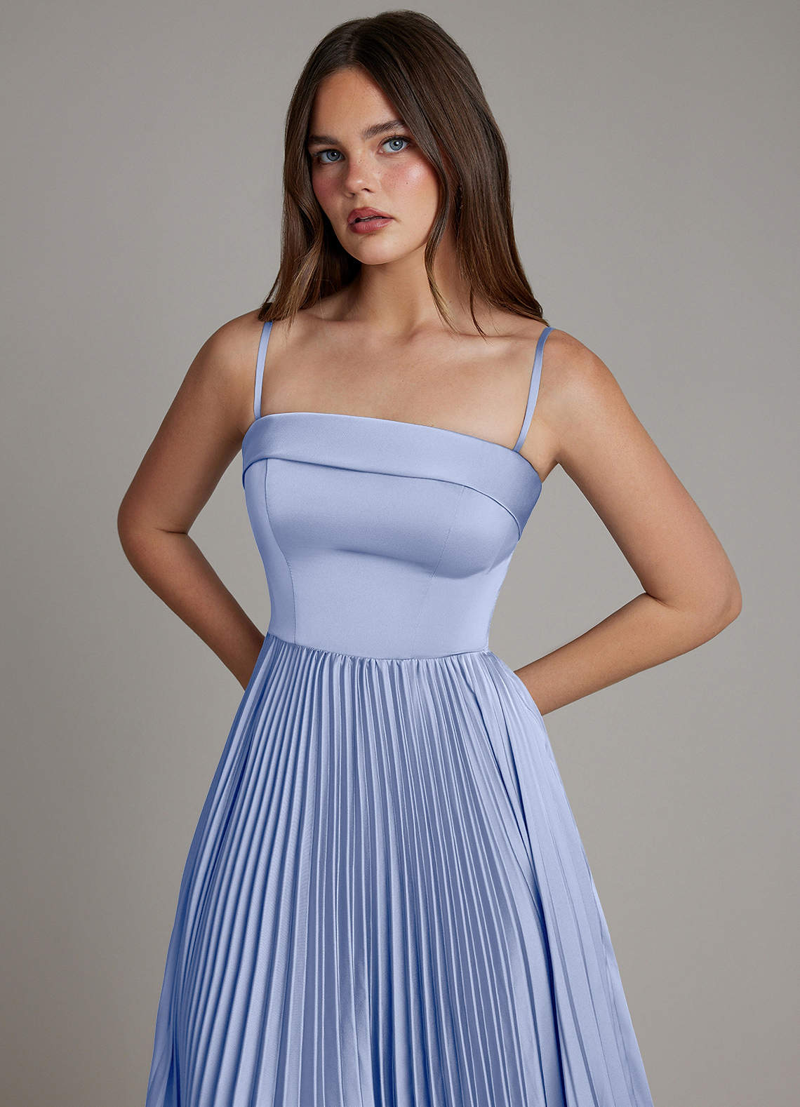 Mariana A-Line Straight-Neck Stretch Satin Bridesmaid Dress in Ice