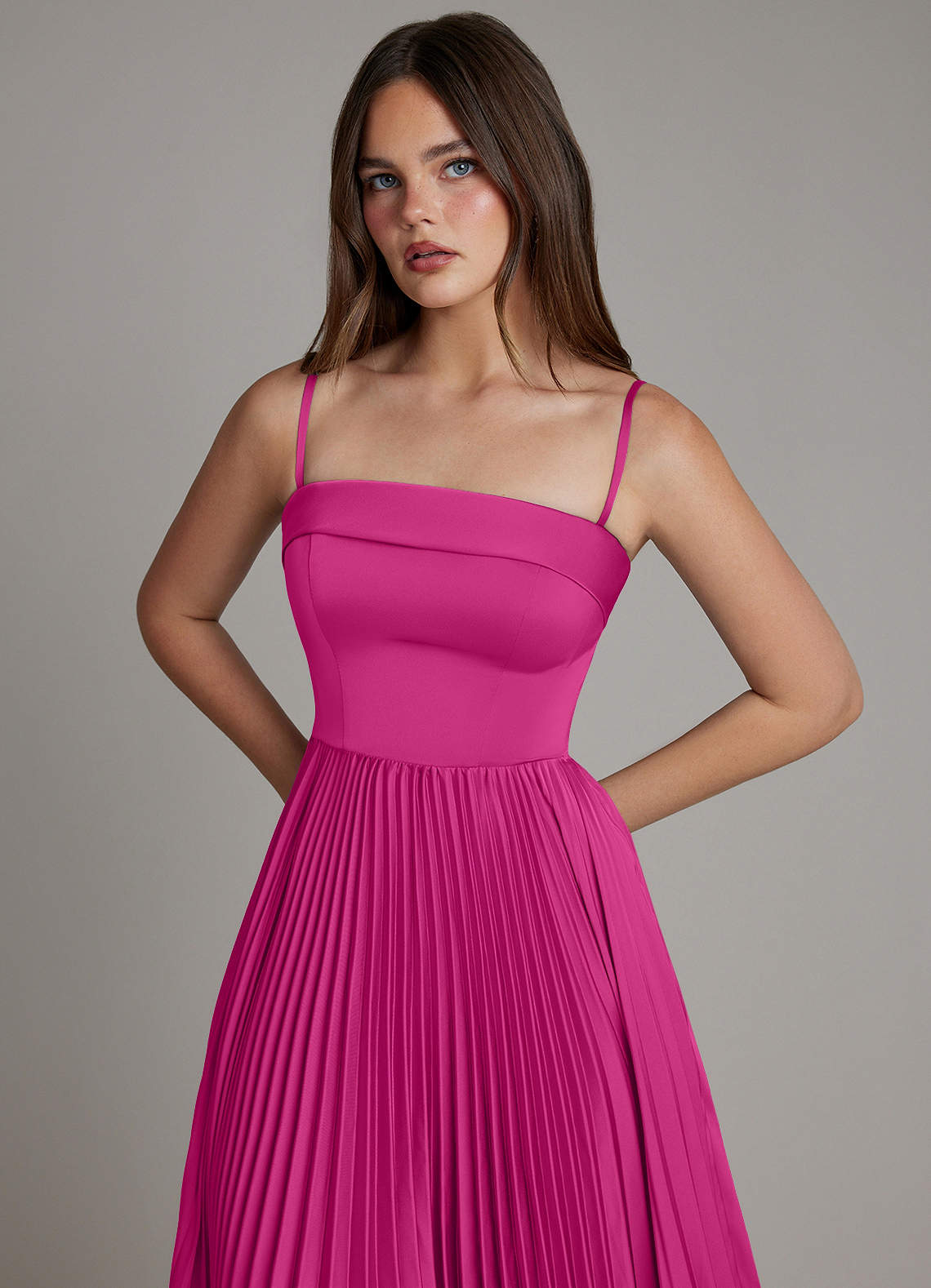 Mariana A-Line Straight-Neck Stretch Satin Bridesmaid Dress in Fuchsia
