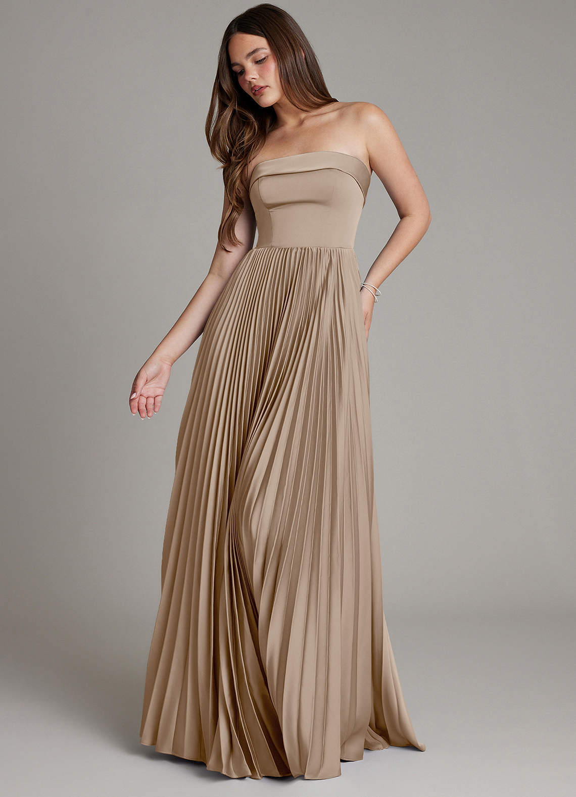 Mariana A-Line Straight-Neck Stretch Satin Bridesmaid Dress in Taupe